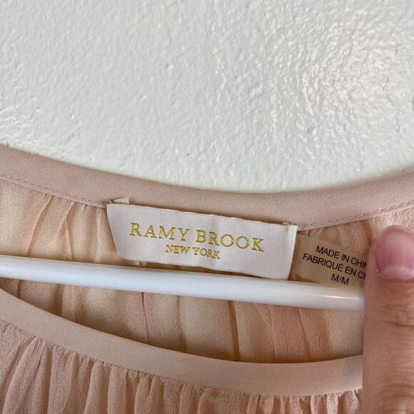 RAMY BROOK Silk Dress Sz M Pink Long Sleeve Romantic Flowy Sheer Coquette Boho - Picture 2 of 16